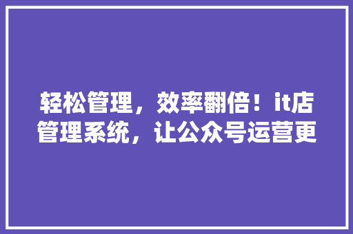 轻松管理，效率翻倍！it店管理系统，让公众号运营更上一层楼！