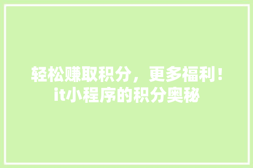 轻松赚取积分，更多福利！it小程序的积分奥秘