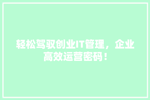 轻松驾驭创业IT管理，企业高效运营密码！ 后端技术