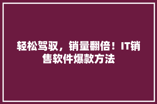 轻松驾驭，销量翻倍！IT销售软件爆款方法