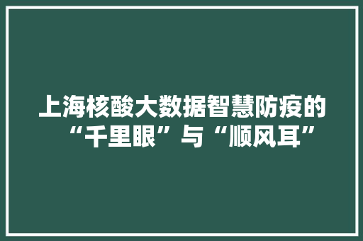 上海核酸大数据智慧防疫的“千里眼”与“顺风耳”