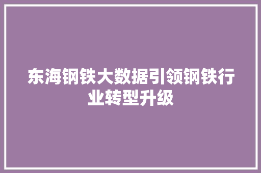 东海钢铁大数据引领钢铁行业转型升级