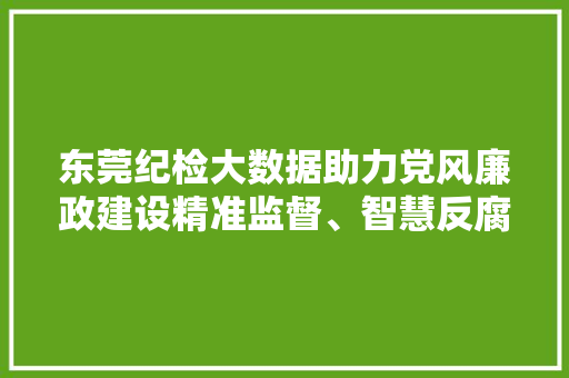 东莞纪检大数据助力党风廉政建设精准监督、智慧反腐