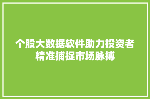 个股大数据软件助力投资者精准捕捉市场脉搏