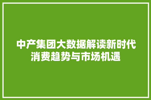 中产集团大数据解读新时代消费趋势与市场机遇