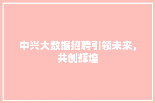 中兴大数据招聘引领未来，共创辉煌