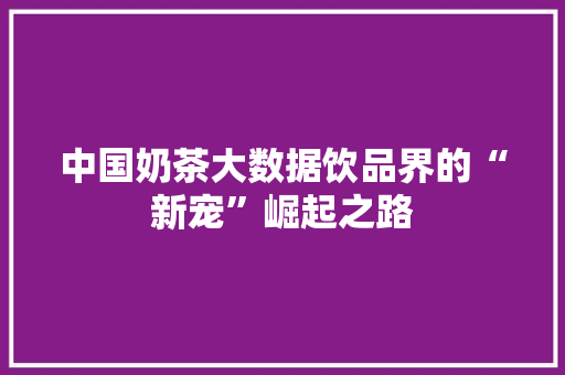 中国奶茶大数据饮品界的“新宠”崛起之路