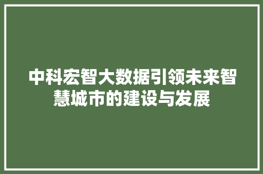 中科宏智大数据引领未来智慧城市的建设与发展