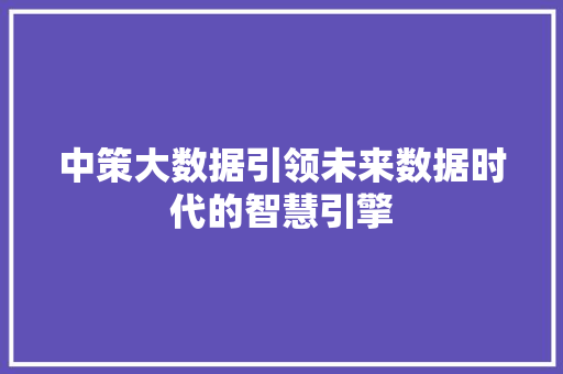 中策大数据引领未来数据时代的智慧引擎