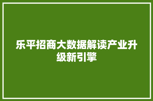 乐平招商大数据解读产业升级新引擎