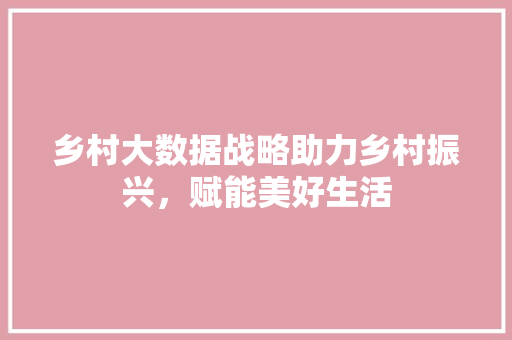 乡村大数据战略助力乡村振兴，赋能美好生活