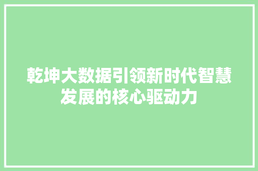 乾坤大数据引领新时代智慧发展的核心驱动力