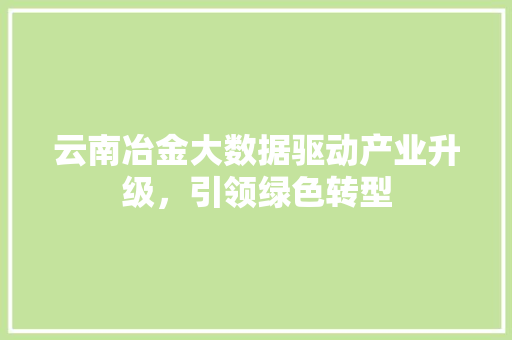 云南冶金大数据驱动产业升级，引领绿色转型