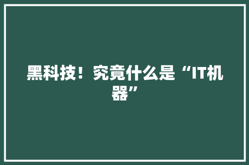 黑科技！究竟什么是“IT机器”