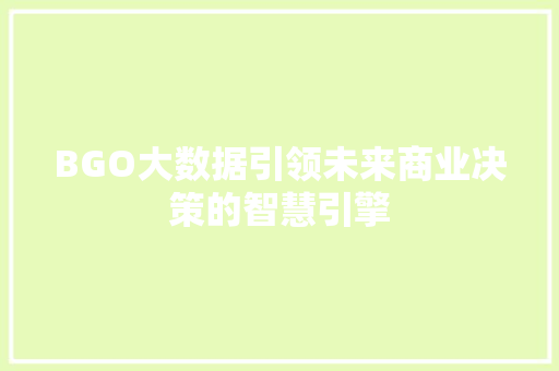 BGO大数据引领未来商业决策的智慧引擎
