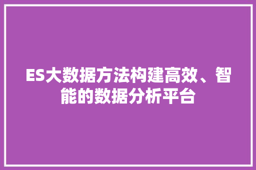 ES大数据方法构建高效、智能的数据分析平台