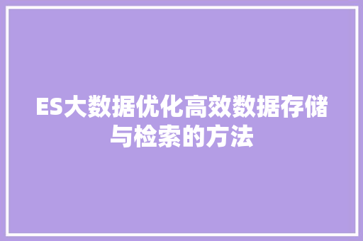 ES大数据优化高效数据存储与检索的方法