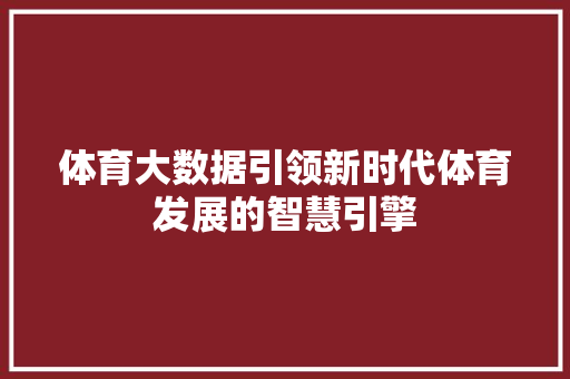 体育大数据引领新时代体育发展的智慧引擎