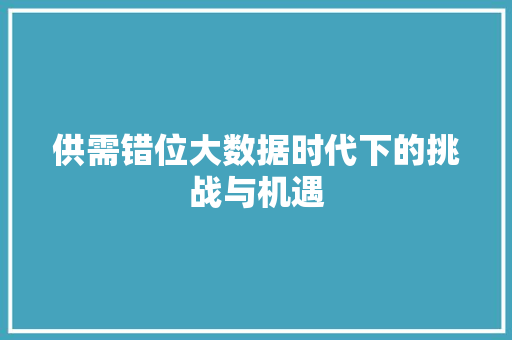 供需错位大数据时代下的挑战与机遇