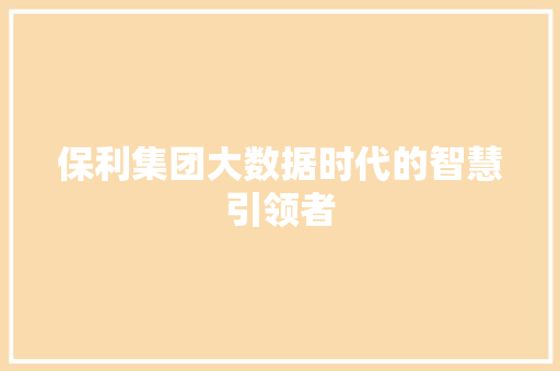 保利集团大数据时代的智慧引领者