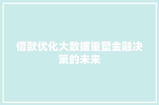 借款优化大数据重塑金融决策的未来