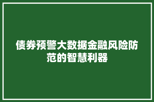 债券预警大数据金融风险防范的智慧利器