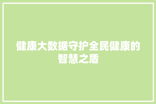 健康大数据守护全民健康的智慧之盾