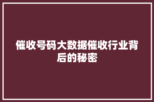 催收号码大数据催收行业背后的秘密
