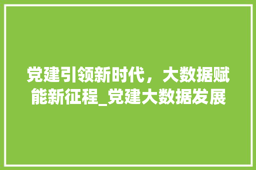 党建引领新时代，大数据赋能新征程_党建大数据发展探索与方法
