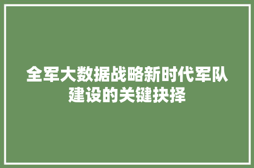全军大数据战略新时代军队建设的关键抉择