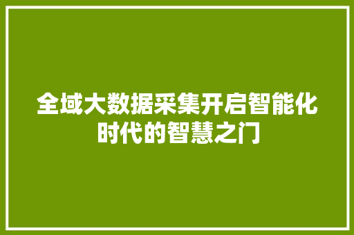 全域大数据采集开启智能化时代的智慧之门