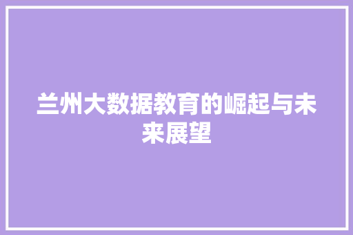 兰州大数据教育的崛起与未来展望