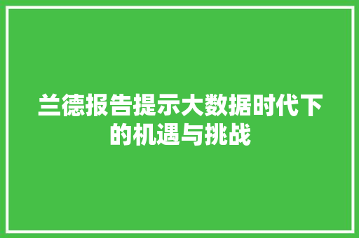 兰德报告提示大数据时代下的机遇与挑战