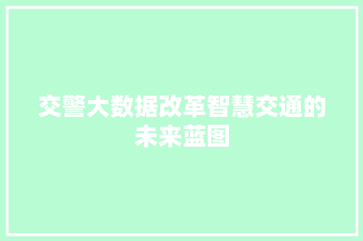 交警大数据改革智慧交通的未来蓝图