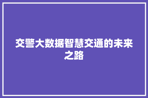 交警大数据智慧交通的未来之路 MySQL