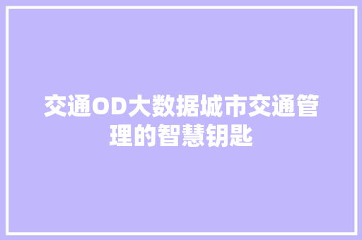 交通OD大数据城市交通管理的智慧钥匙