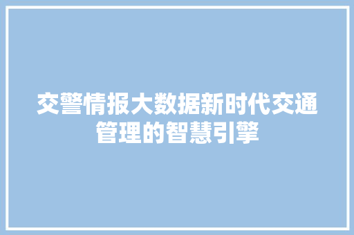 交警情报大数据新时代交通管理的智慧引擎