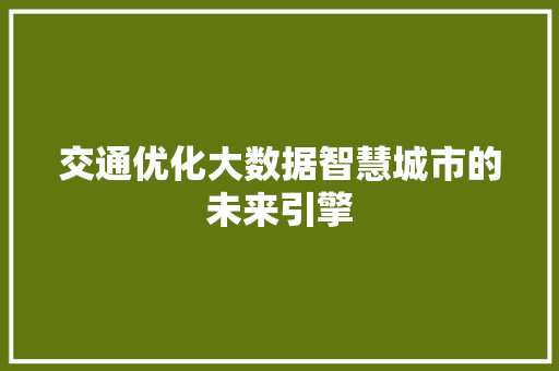 交通优化大数据智慧城市的未来引擎