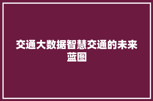 交通大数据智慧交通的未来蓝图