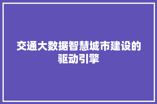 交通大数据智慧城市建设的驱动引擎