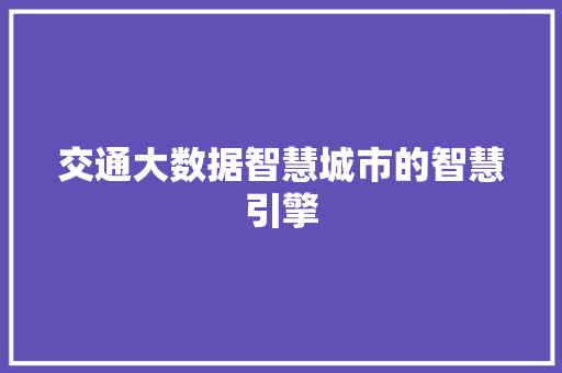 交通大数据智慧城市的智慧引擎