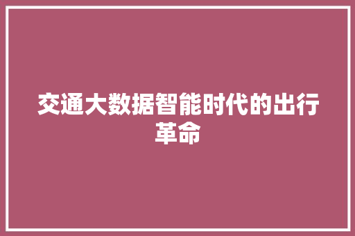 交通大数据智能时代的出行革命