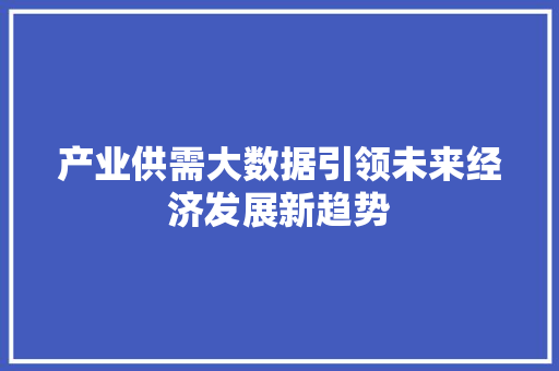 产业供需大数据引领未来经济发展新趋势