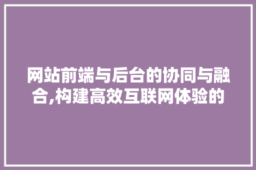 网站前端与后台的协同与融合,构建高效互联网体验的关键 MySQL