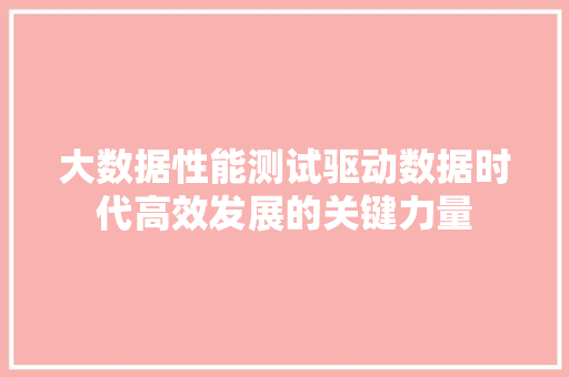 大数据性能测试驱动数据时代高效发展的关键力量