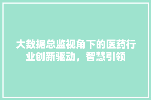 大数据总监视角下的医药行业创新驱动，智慧引领