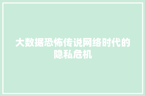 大数据恐怖传说网络时代的隐私危机