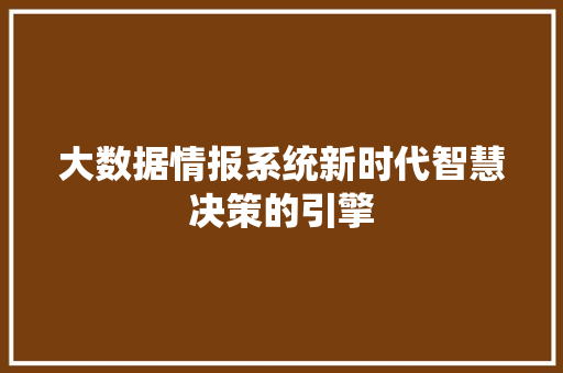 大数据情报系统新时代智慧决策的引擎