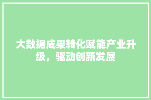 大数据成果转化赋能产业升级，驱动创新发展