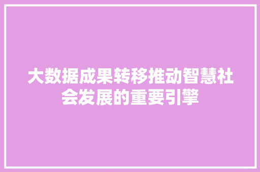 大数据成果转移推动智慧社会发展的重要引擎